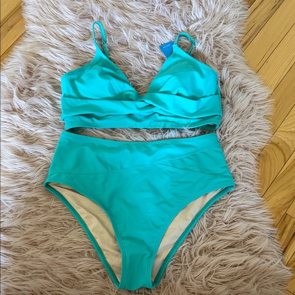 Cupshe Other - Cupshe Turquoise Two-Piece High-Waist Bikini